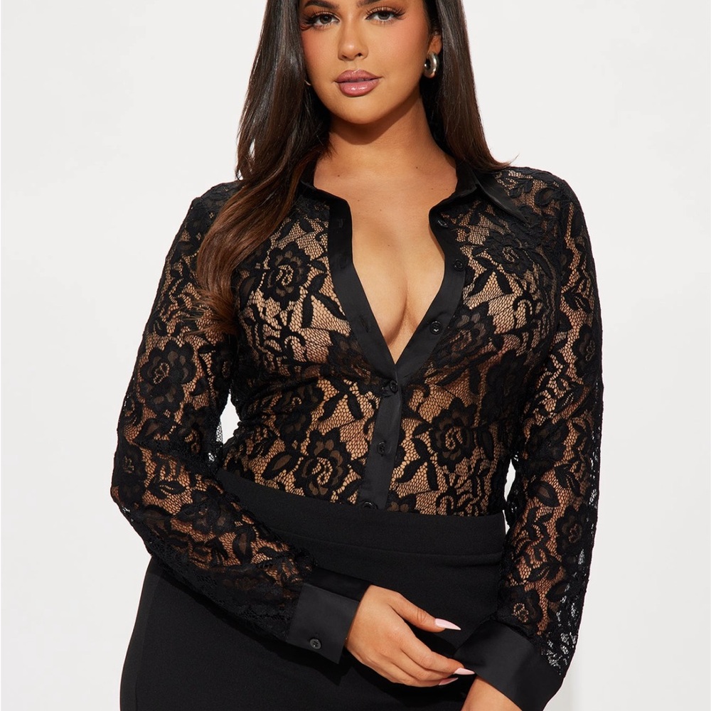 Fashion Nova Black Lace Bodysuit